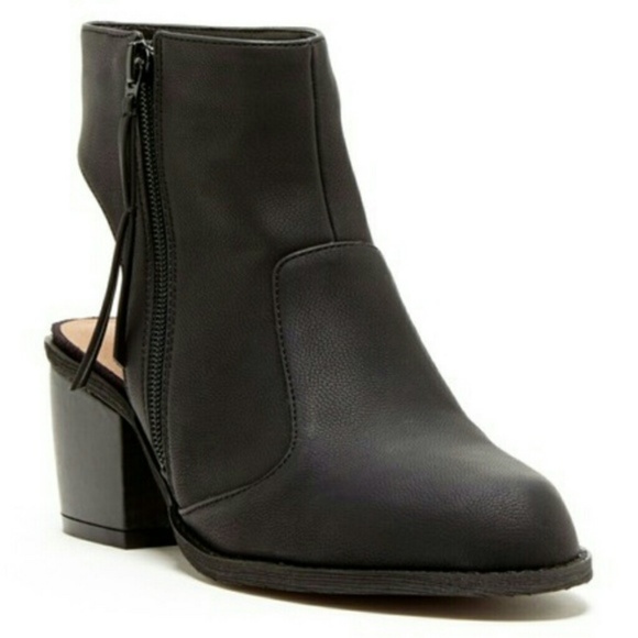 Womens Open Heel Closed Toe Zip Bootie Black Vegan - Picture 2 of 8